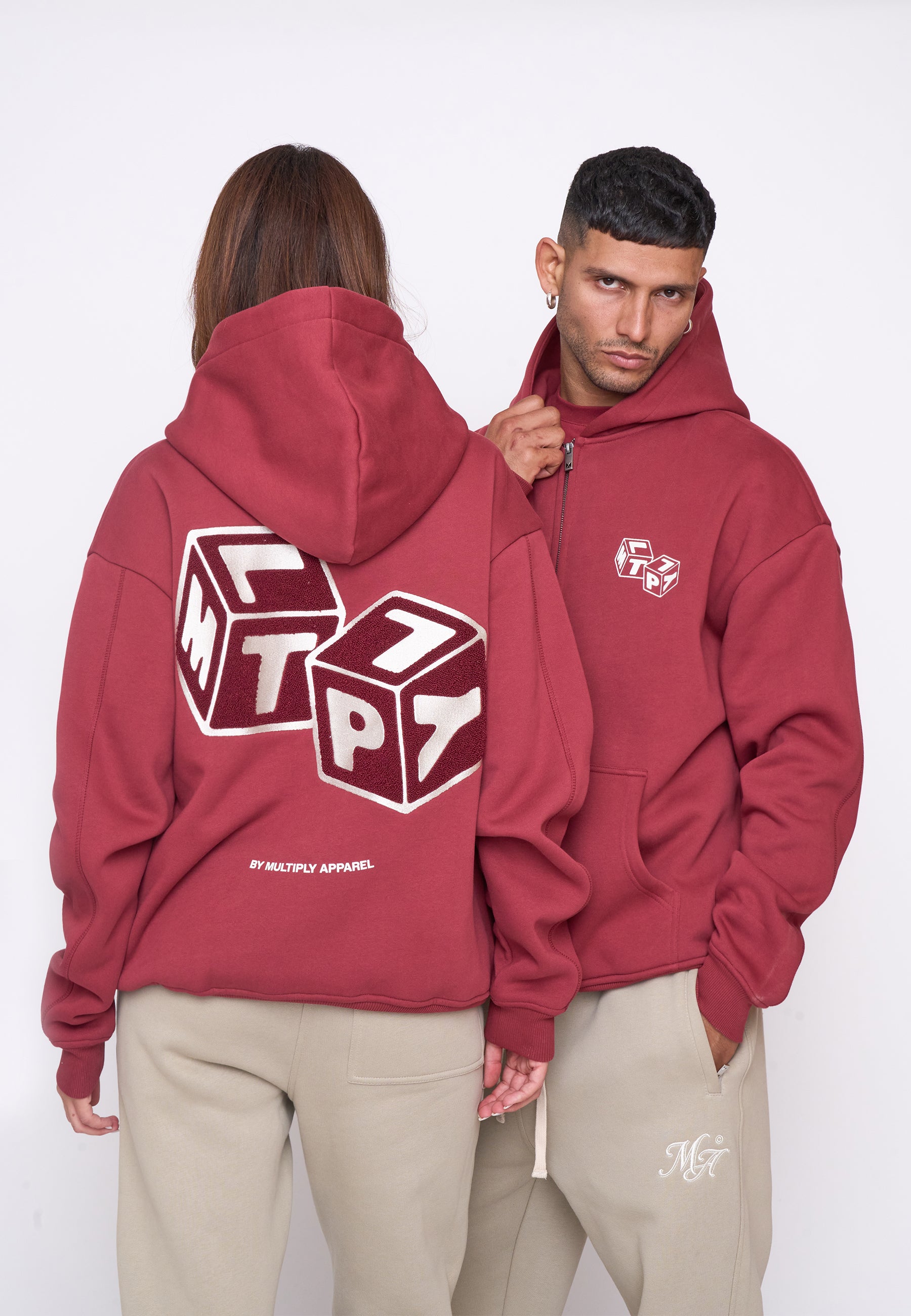 Oversize Zip Hoodie CUBES Ruby Wine